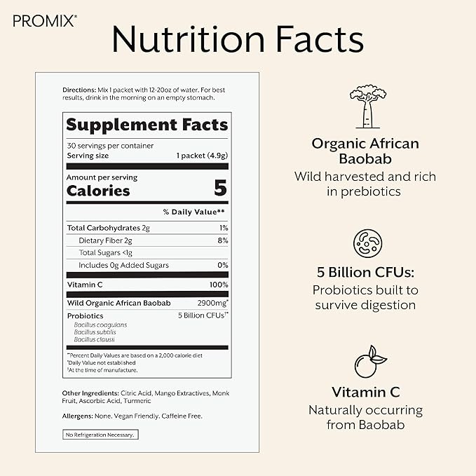 Promix Debloat Prebiotics and Probiotics Immune Support Supplement for Digestion, Cortisol Health, Gut Cleanse - Mango - 30 Count
