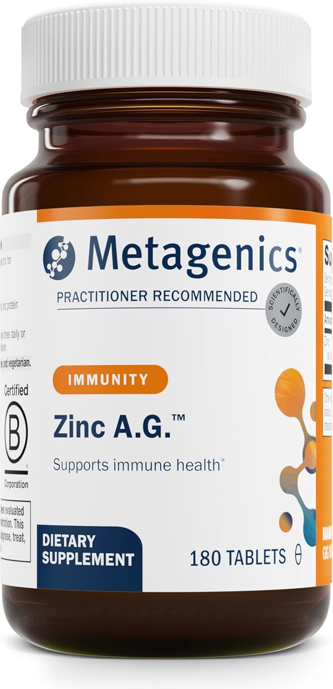 Metagenics Zinc A.G. - Highly Absorbable - 20 mg Zinc - for Immune Support, Bone Health & Energy Metabolism* - Zinc Arginate & Zinc Glycinate - Non-GMO & Gluten-Free - 180 Tablets