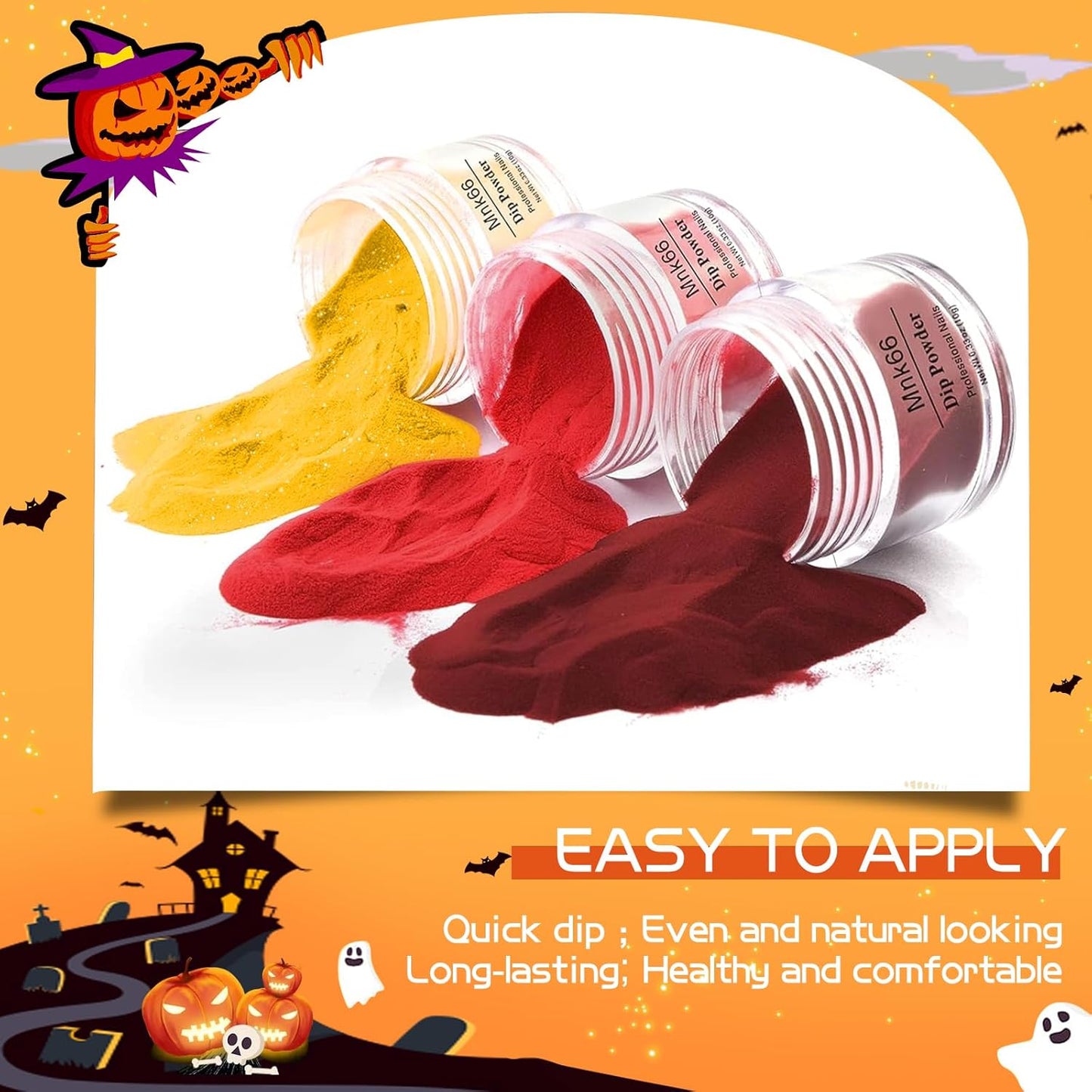 6 Colors Dip Powder Set, Red Orange Glitter Hallowen Dipping Powder Color Set, Glossy Nail Art Manicure DIY Salon Home Gift for Ladies (YYSDDPS-06-6pcs)