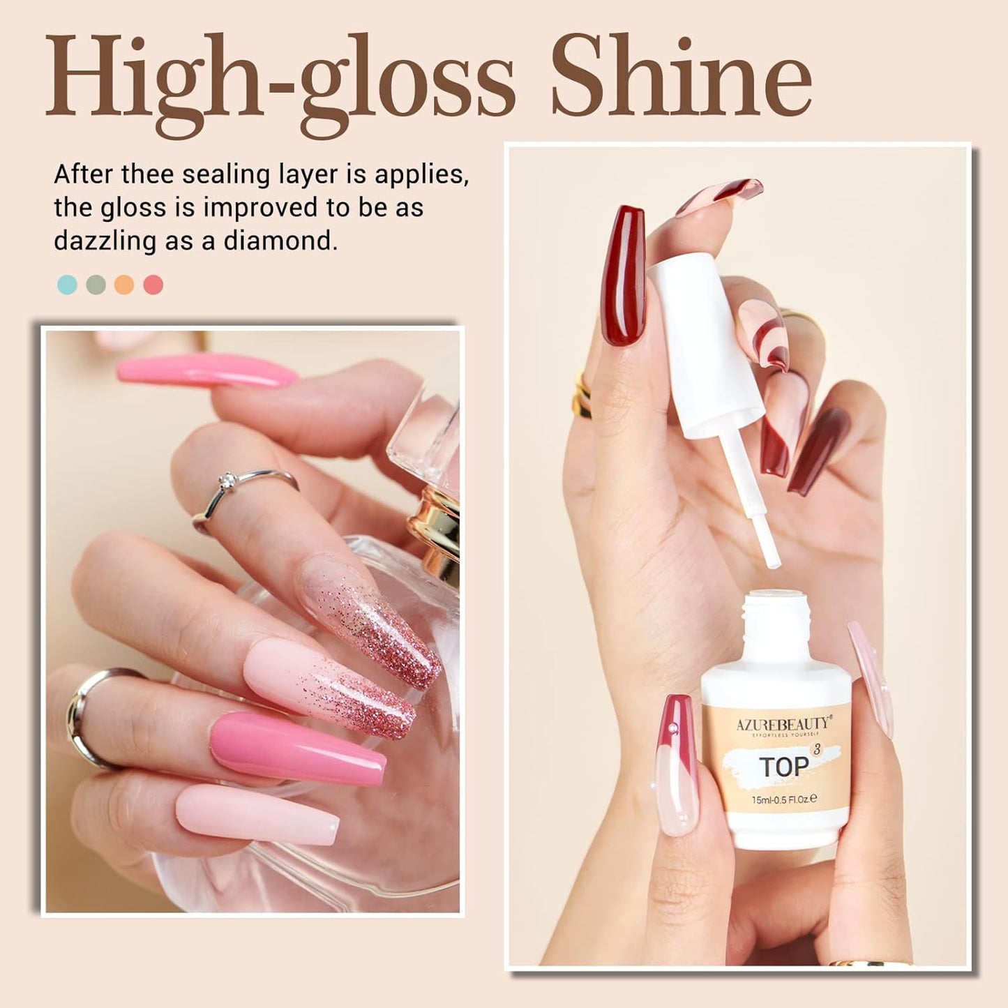 AZUREBEAUTY Dip Powder Liquid Set 15ml/0.5oz 8 Pcs Dipping Base Activator and Top Coat Brush Saver Nail File Necessary Tools for Dip Kit No Lamp Needed