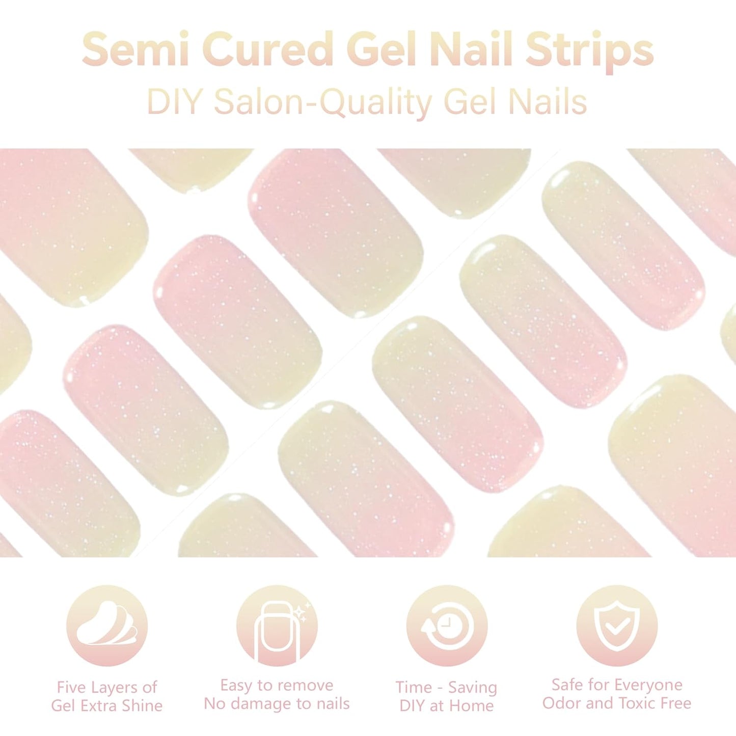 Semi Cured Gel Nail Strips-Fall winter nail stickers Glossy finish cozy season colors sweater weather designs for holiday parties,Works with Any UV/LED Lamps(Champagne Stardust Shift)