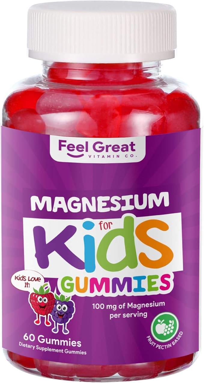 Feel Great Kids Calm Magnesium Gummies - Magnesium Supplement for Children - Magnesium Citrate Gummies - 60 Count