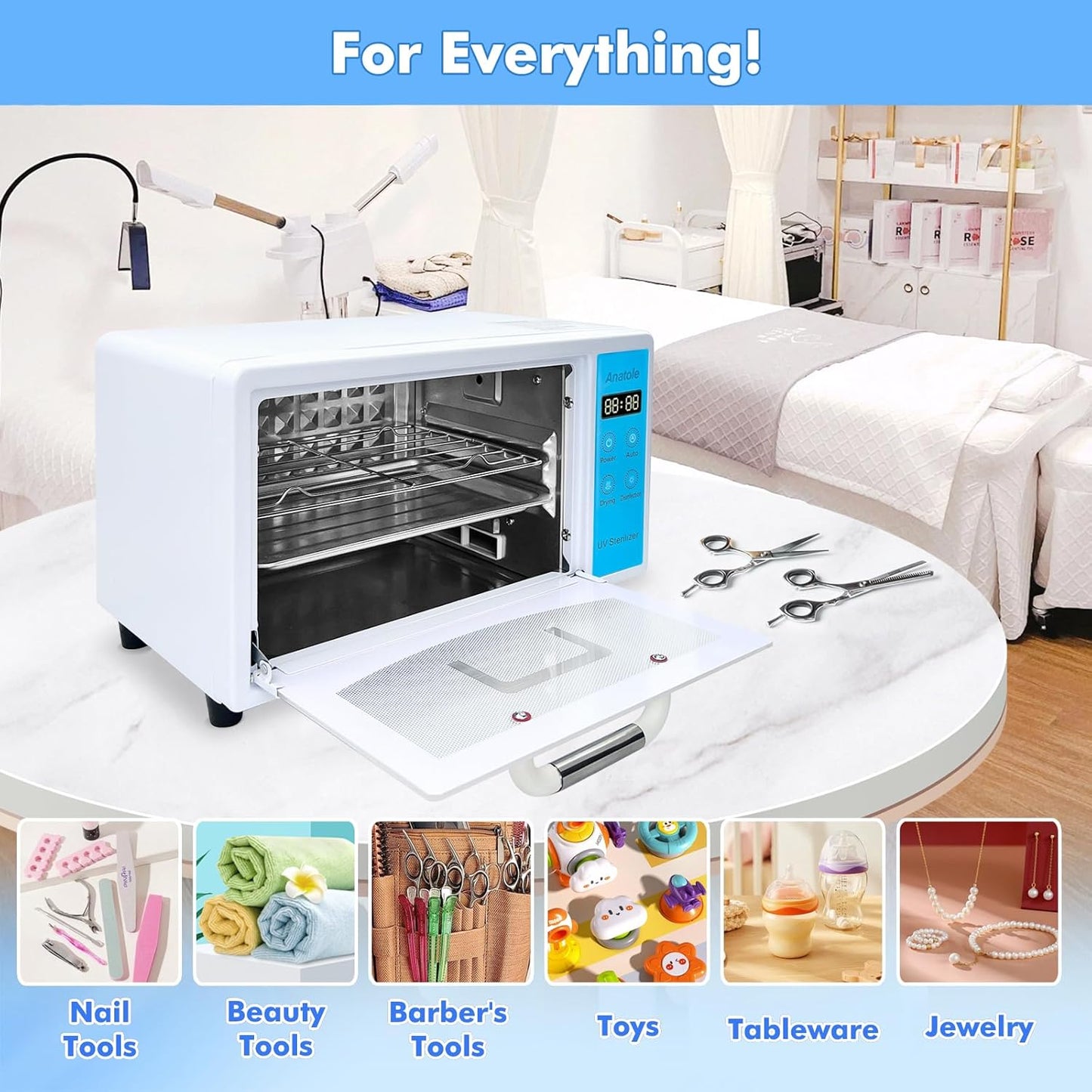 Anatole UV Light Nail Tool Cleaning Machine Dryer 10L Multifunctional Cleaner Box 160W Professional Manicure Tool Cleaning Cabinet with Stainless Steel Tray Rack for Beauty Salon Spa Barber Home 110V