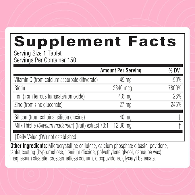 Swisse Biotin Hair Skin and Nails Collagen Supplement for Women & Men | Milk Thistle, Biotin, Vitamin C, Zinc, Iron | Supports Hair Growth Production | 150 Tablets