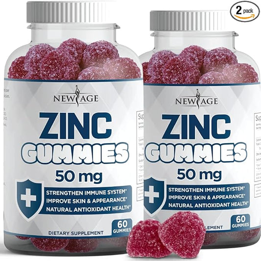 NEW AGE Zinc Gummies - 2 Pack - 50mg High Immune Booster Zinc Supplement, Immune Defense, Powerful Natural Antioxidant, Non-GMO - by New Age, 120 Count