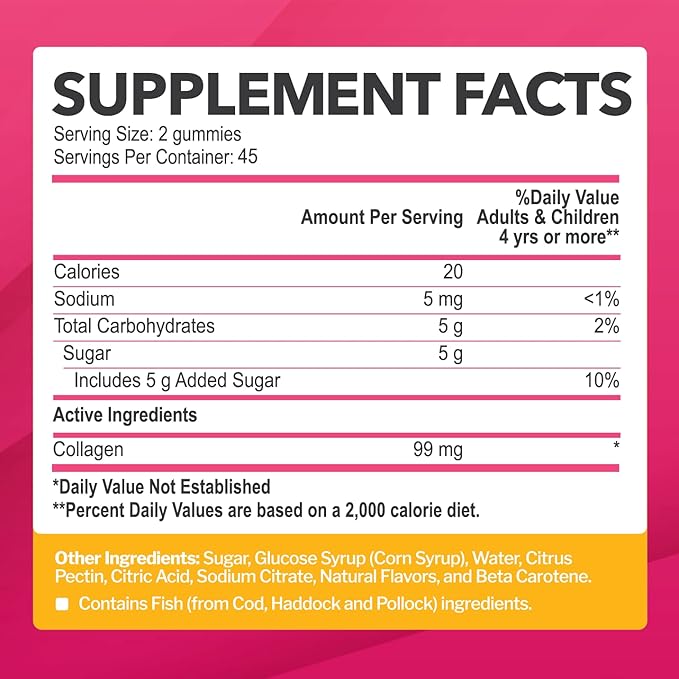 Collagen Gummies for Women & Men (90 Count) - Hydrolyzed Collagen Type I & III for Hair, Skin, Nails & Joints - Gluten-Free, Non-GMO - 90 Gummies