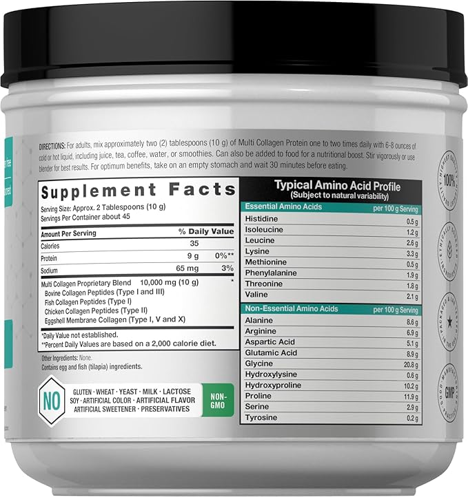 Horbäach Multi Collagen Protein Powder 16 oz | Type I, II, III, V, X | Hydrolyzed Collagen Peptide Powder | Keto & Paleo Friendly | Unflavored & Gluten Free