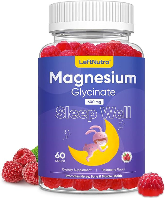 Magnesium Glycinate Gummies 600mg for Sleep: Magnesium Supplement for Adult - Calm Magnesium Gummies Multivitamin, Raspberry Flavor, 60 Count
