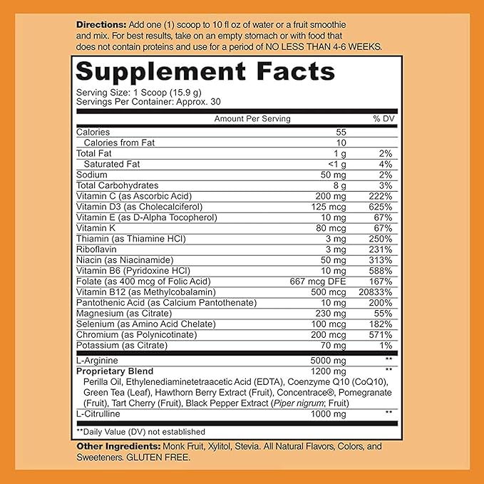 DOCTOR RECOMMENDED SUPPLEMENTS Cardio Heart Health Powder – L-Arginine Supplement 5000mg & L-Citrulline 1000mg, (Pack of 2-16.82 oz / 33.64 oz)