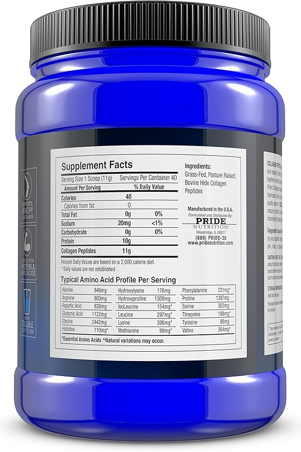 Collagen Peptides Powder - Grass Fed Pasture Raised Hydrolyzed Paleo and Keto Protein Supplement - for Youthful Skin, Healthier Hair, Joints, Stronger Nails - GMO and Gluten Free