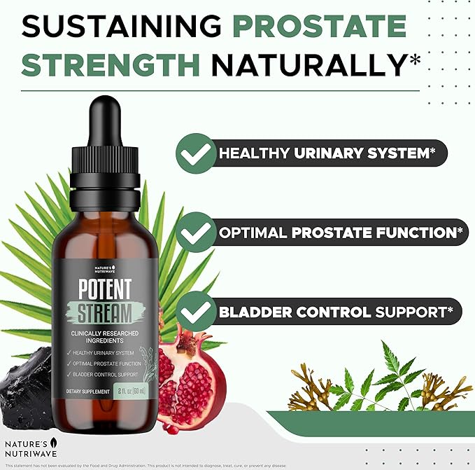 Nature's NutriWave Potent Stream Drops - Original Formula, Natural Prostate Supplements for men, bladder control supplements with Saw Palmetto - Reduce Bathroom Trips, Urinary Support - 1 Month Supply