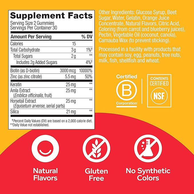 OLLY Heavenly Hair Gummy, Supports Healthy Hair, Keratin, Biotin, AMLA, Chewable Supplement, 30 Day Supply - 60 Count