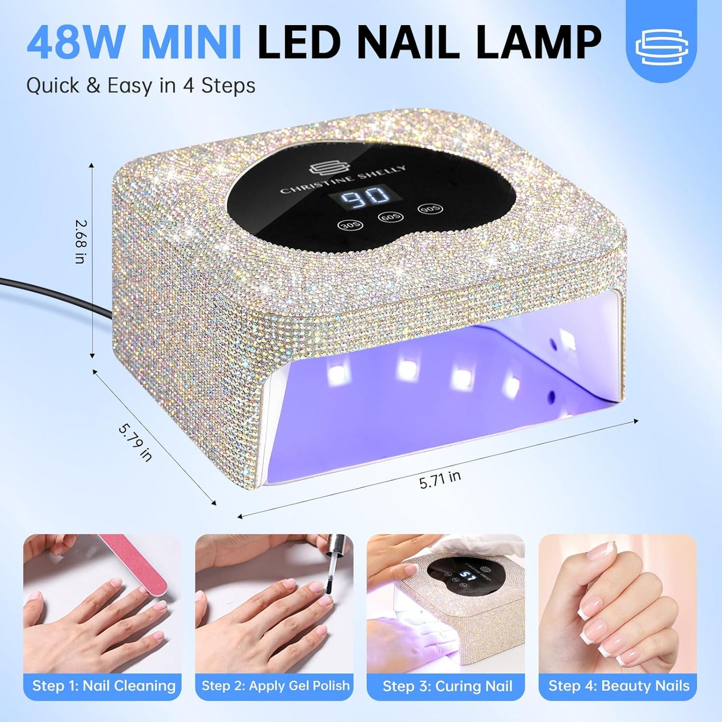 UV Nail Lamp, CHRISTINE SHELLY UV Light for Gel Nails, 48W Plug-in Mini Diamond Nail Lamp Nail Dryer with Touch Control Auto Sensor and 3 Timer Settings Nail Light Curing Lamp, Home Salon