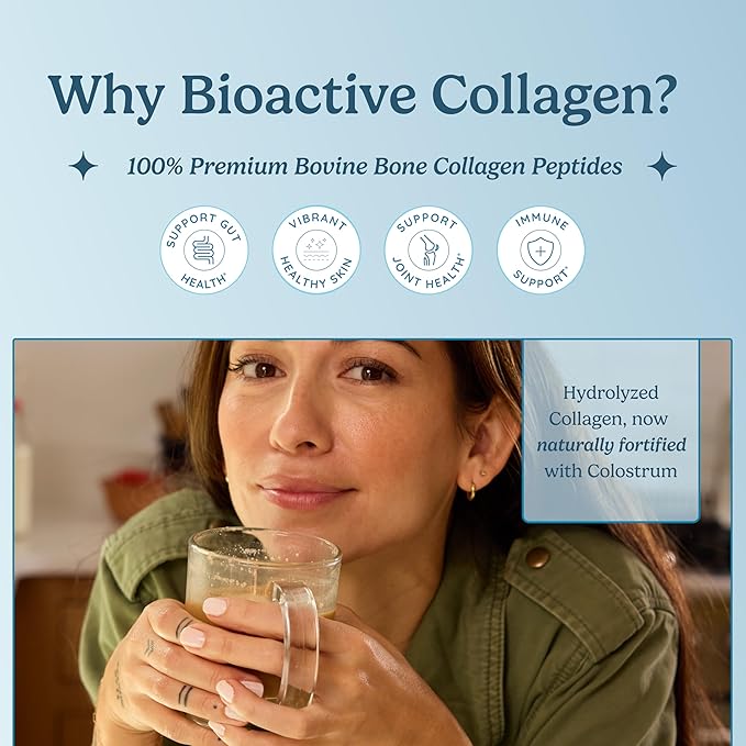 Collagen Peptides Powder w/Bovine Colostrum, Naturally-Sourced Hydrolyzed Bone Collagen Powder, Hair Skin Nail & Joint Support,Type I & III Grass-Fed Collagen Supplements for Women & Men