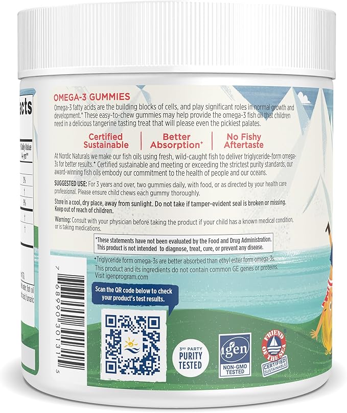 Nordic Naturals Nordic Omega-3 Gummies, Tangerine - 120 Gummies - 82 mg Total Omega-3s with EPA & DHA - Non-GMO - 60 Servings