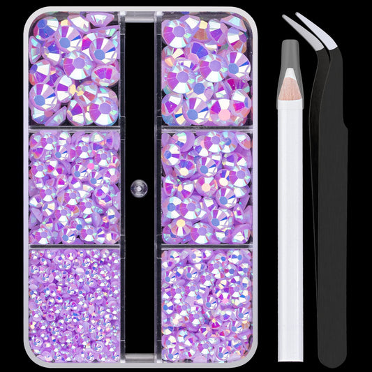 Resin Rhinestones Crafting, 2/3/4/5/6mm Flatback Jelly Rhinestones, 1 Box Lavender Purple AB Non Hotfix Crystal Gems for Bedazzling Crafts Mugs Tumblers Clothes Makeup Nail