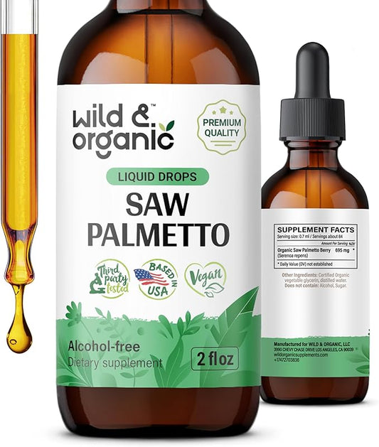 Wild & Organic Saw Palmetto Liquid Drops - Urinary Health w/Saw Palmetto for Men - Alcohol-Free Liquid Saw Palmetto for Urinary Support - Pure Saw Palmetto Supplement - Serenoa Repens - 2 oz