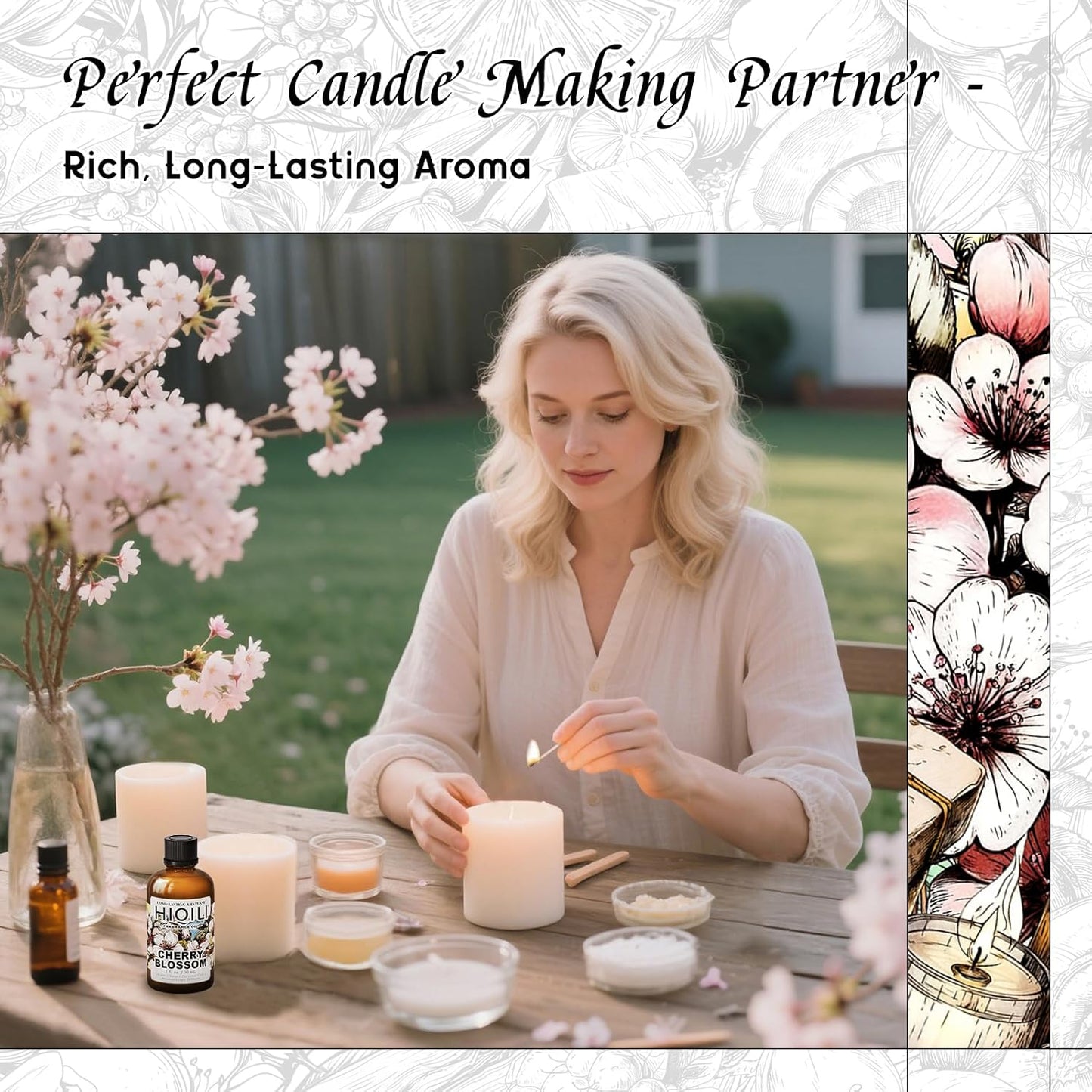 HIQILI Cherry Blossom Fragrance Oil, Floral Perfume Oil, Candle Scents for Candle Making, for Diffuser & Fresh Spray, Long-Lasting Scent - 1 Fl Oz