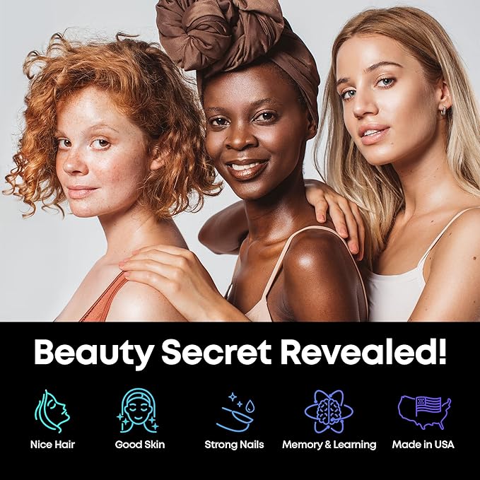 Biotin and Collagen Supplements - Hair Growth Vitamins - Made in USA - Hair and Nails Vitamins for Women - Biotin Vitamins for Hair Skin and Nails - Vitamin B Complex - Hyaluronic Acid - 60 Caps