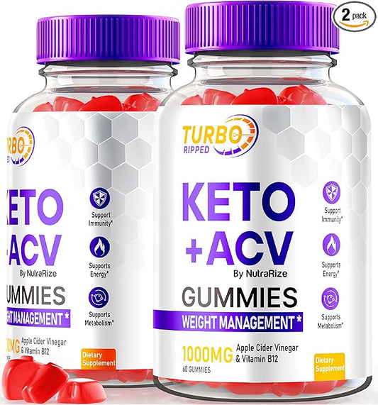 (2 Pack) Turbo Ripped Keto ACV Gummies, Official TurboRipped Keto Gummies, Apple Cider Vinegar Supplement, All Natural Keto+ACV, Premium Keto Plus ACV Gummy, Gomitas Reviews (120 Gummies)