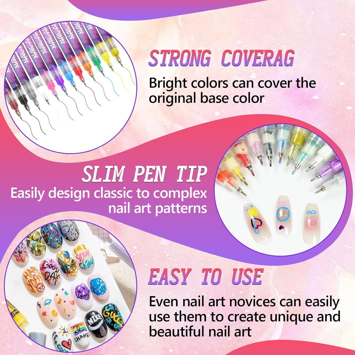 12 Colors Nail Art Pens Set, 3D Quick-Dry 0.5MM Nail Polish Pens, 2025 DIY Nail Art Marker Graffiti Dotting Pen for Nails Art Design Manicure Nail DIY Decoration