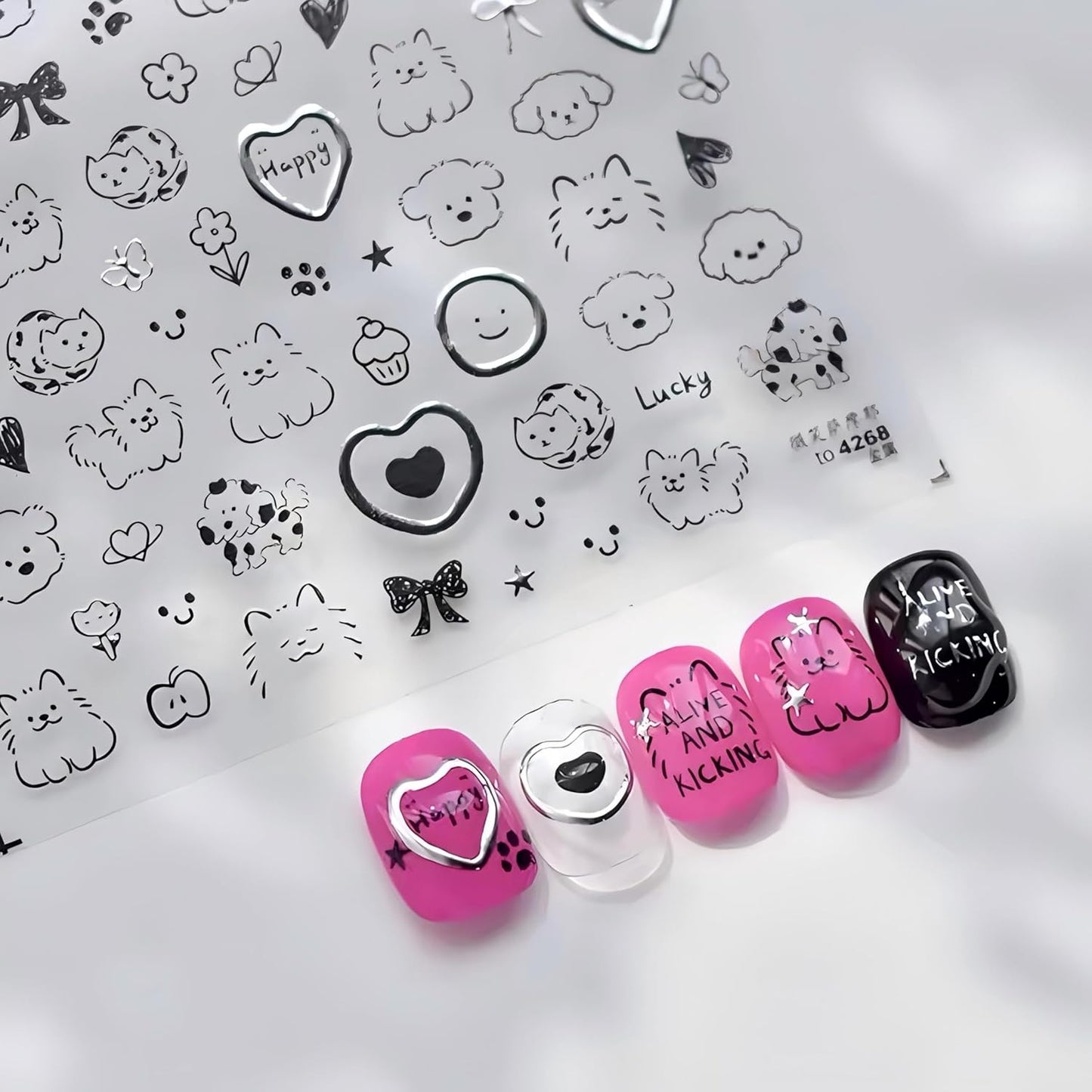 Dedyel Cute Nail Stickers 5D Embossed Cartoon Dog Kawaii Animal Self-Adhesive Nail Decals for Women Girls Kids Nail Art Decoration