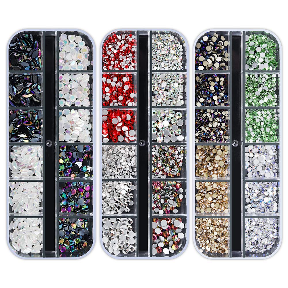 Artdone 12 boxes Nail Rhinestones,Nail Gems Nail Diamonds,Nail Art Studs Nail Crystals Nail Sequins for Nails Kit with 1 Tweezers and 3 Pen for Nail Art Supplies Accessories……