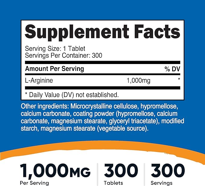Nutricost L-Arginine 1000mg, Amino Acid Tablets (300 Tablets)