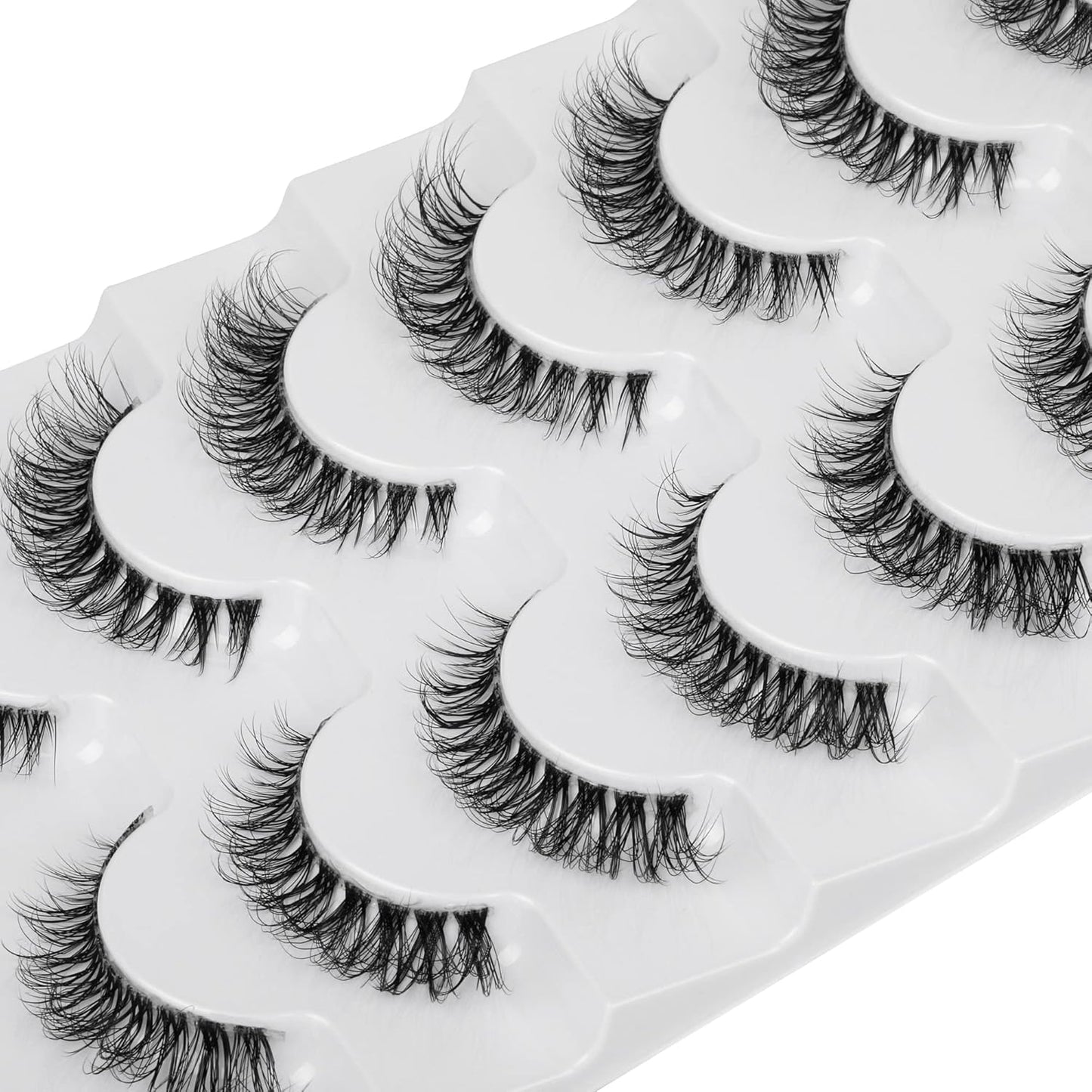 JIMIRE Demi-wispies Faux Mink Eyelashes with Clear Band Russian Strip Lashes Fluffy Natural Look Wispy Light 13MM Short False Eyelashes Invisible Small 3D Fake Lashs Pack 7 Pairs