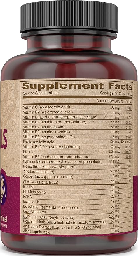 DEVA Vegan Hair, Nails & Skin Vitamins & Minerals with Biotin, Supplement, 90 Tablets