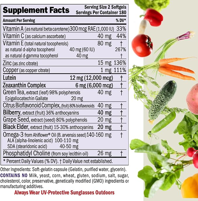 ANDREW LESSMAN Ultimate Eye Support 360 Softgels - 12mg Lutein, 6mg Zeaxanthin, Bilberry, Key Nutrients to Support Eye Health and Promote Healthy Vision. No Additives. Easy to Swallow Softgels