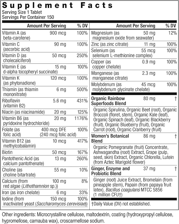 Rainbow Light Womens One High-Potency Daily Multivitamin, Womens Multivitamin Provides High-Potency Immune Support, With Vitamin C, Biotin and Ashwagandha, Vegetarian, 150 Count