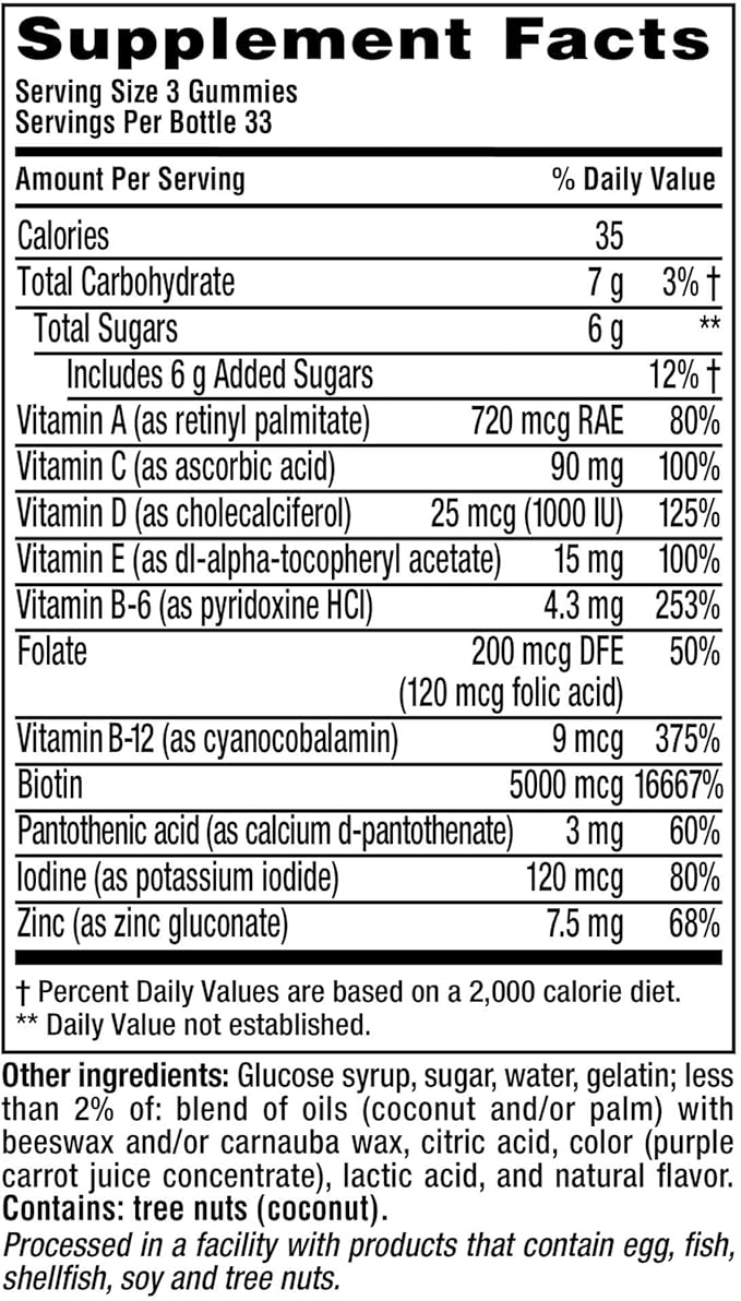 Vitafusion Gorgeous Hair, Skin Nails Multivitamin Gummy Vitamins, plus Biotin and Antioxidant vitamins CE, Raspberry Flavor, 100ct (33 day supply), from America’s Number One Gummy Vitamin Brand