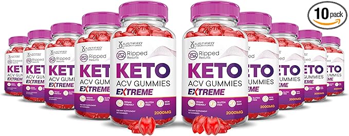 (10 Pack) Ripped Results Keto ACV Gummies Extreme 2000MG Ripped Results Keto Gummies Apple Cider Vinegar Formulated with Pomegranate Beet Juice Powder B12 Vegan Non GMO 600 Gummys