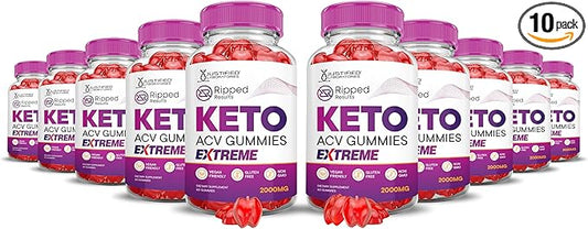 (10 Pack) Ripped Results Keto ACV Gummies Extreme 2000MG Ripped Results Keto Gummies Apple Cider Vinegar Formulated with Pomegranate Beet Juice Powder B12 Vegan Non GMO 600 Gummys