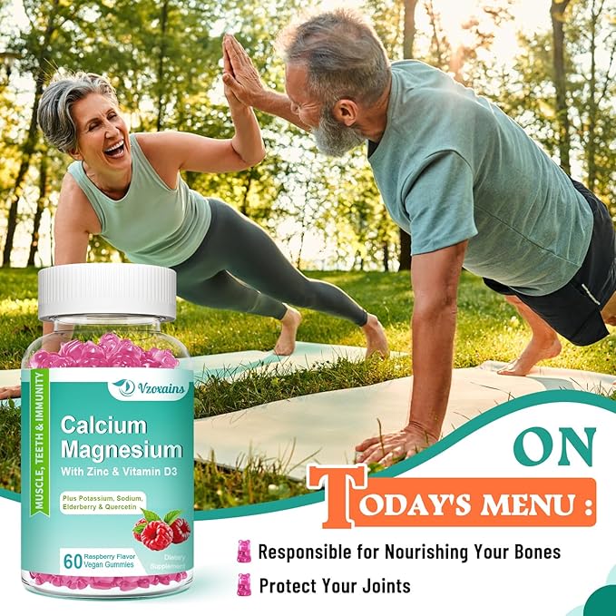 High Absorption Calcium Magnesium Zinc Gummies with Magnesium Glycinate 400mg, Sugar Free Calcium Magnesium Supplement for Bone & Teeth Strength, Muscle Function - Vegan, 60 Count