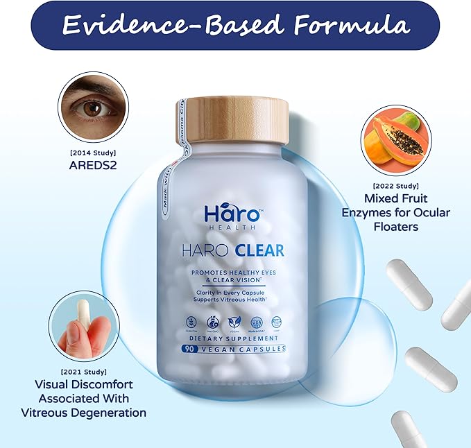 HARO Clear - Eye Health Supplements for Adults, Eye Vitamins with Lutein Zeaxanthin Bromelain L Lysine Supplements – A Powerful Booster for Eye Drops - Eye Health Vitamin, AREDS 2 Formula - 90 Caps
