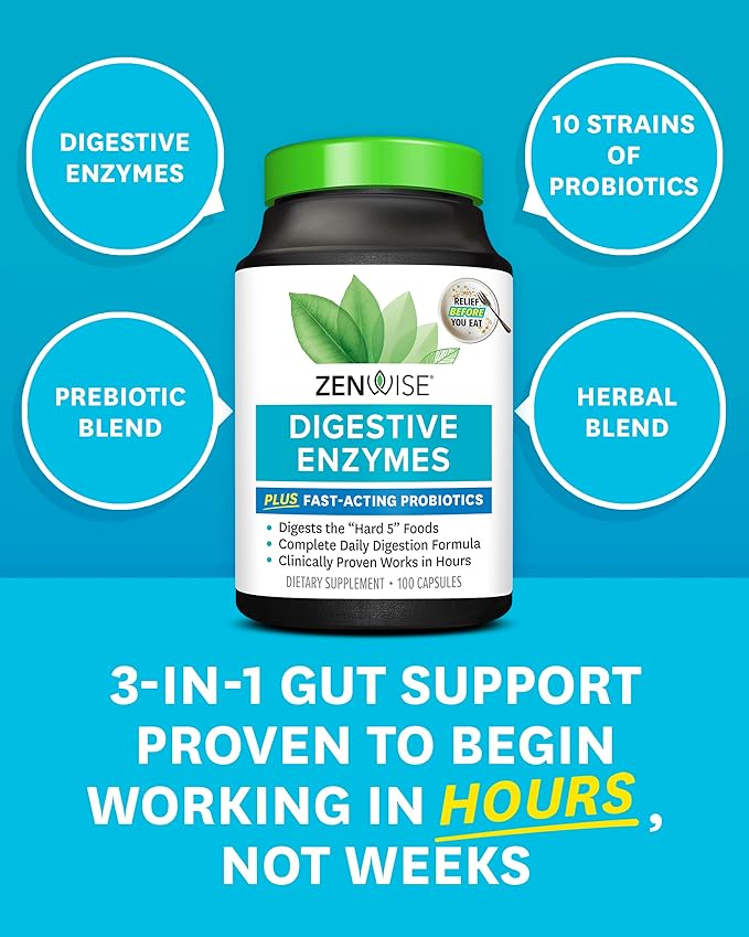 Zenwise Health Digestive Enzymes for Gut Health - Probiotic Multi Enzymes with Prebiotics and Probiotics for Women and Men for Digestive Health and Bloating Relief, Daily Enzymes for Digestion -100 CT