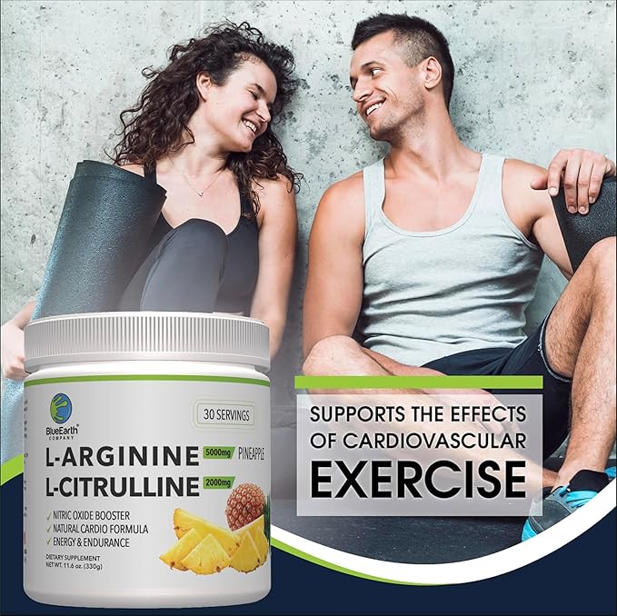 L-Arginine 5000mg + L-Citrulline 2000mg Complex Powder Supplement - Nitric Oxide Booster - Heart Health, Circulation, Energy & Endurance - 30 Servings (Pineapple)