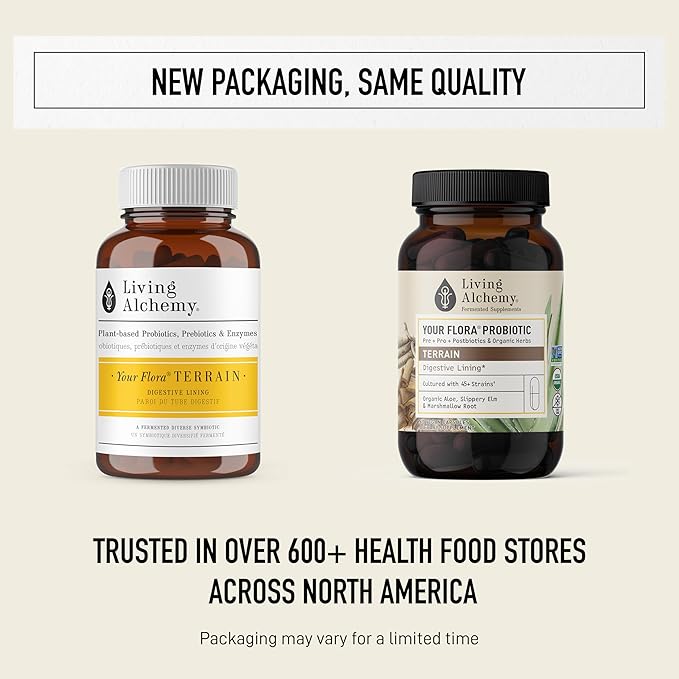 Gut Health Supplements - Your Flora Probiotic Terrain with Fermented Soybean, Aloe Vera, Prebiotics, Digestive Enzyme, Probiotic for Women & Men- Vegan, Non-GMO - Living Alchemy, 60 Pcs