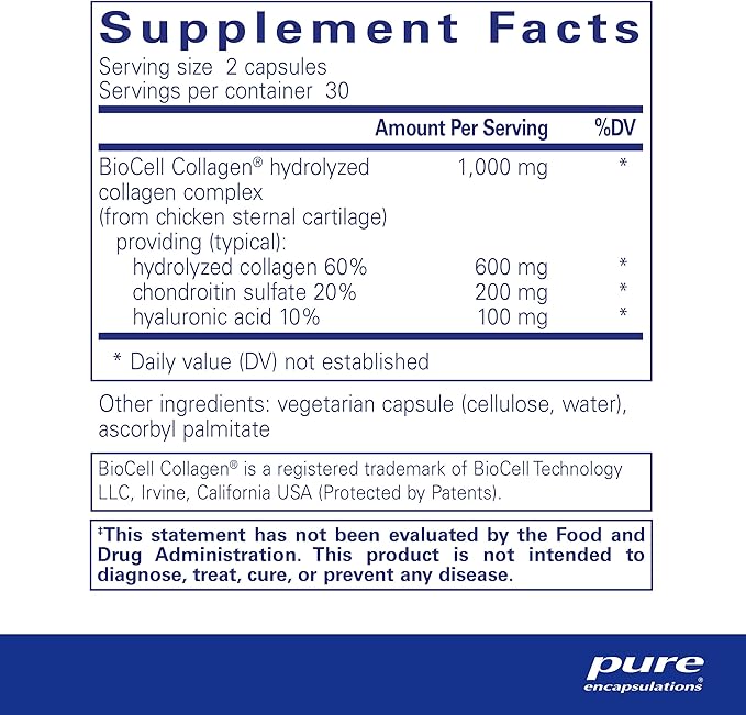 Pure Encapsulations Collagen JS - Skin & Joint Health* - 1,000 mg Hydrolyzed Biocell Collagen - Gluten Free & Non-GMO - 60 Capsules