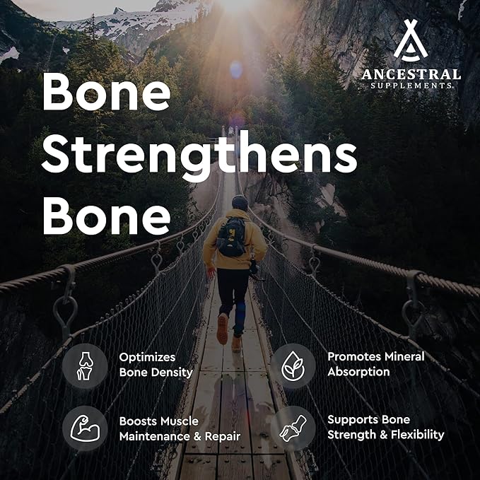 Ancestral Supplements Grass Fed Beef Living Bone Supplement, Bone Meal Capsules Support Bone Health, Oral and Joint Health and Flexibility, Non-GMO, 180 Capsules