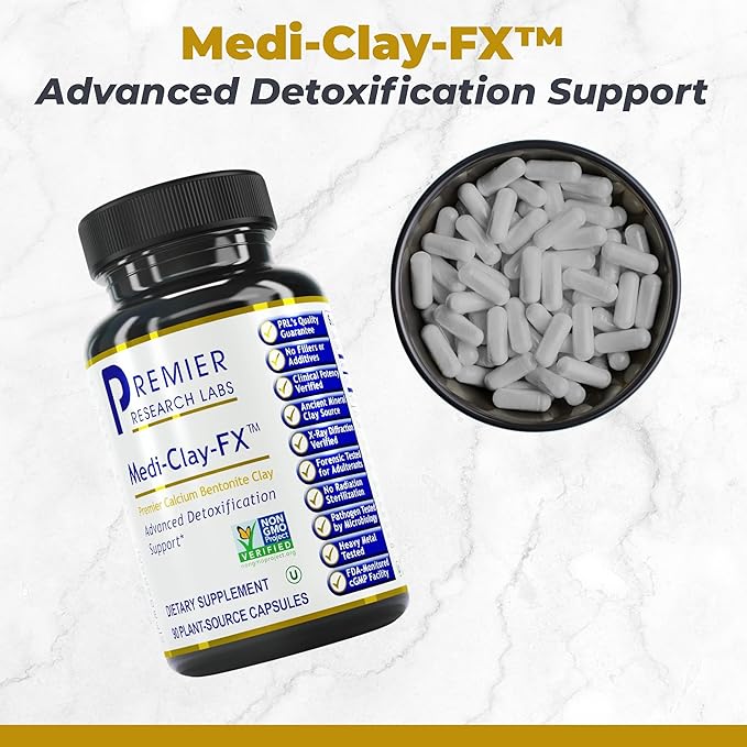 Premier Research Labs Medi-Clay-FX: Bentonite Clay Capsules for Detoxification | Food Grade Smectite Supplement | Absorb Toxins, Supports Cellular Health and Mold Detox - 60 Capsules