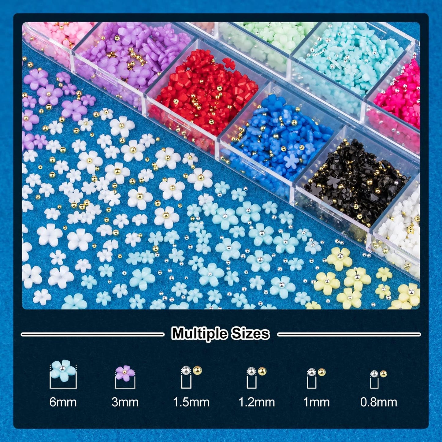 Nail Art Rhinestone Glue Gel&Flatback Gems Accessories Kit, 1 Tube of 15ml Rhinestone Gel Glue(UV/LED Needed)+1 Box of Colorful 3D Flowers with Dual end Brush Tool and Tweezer