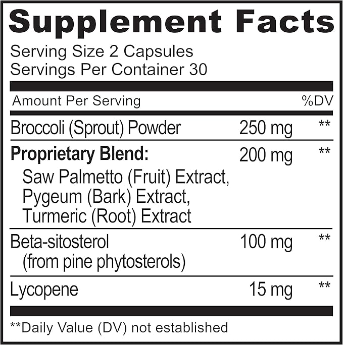 NATURELO Prostate & Urinary Health, Comprehensive Formula with Saw Palmetto, Pygeum, Tumeric, Plant Sterols, Broccoli and Lycopene, 120 Vegetarian Capsules