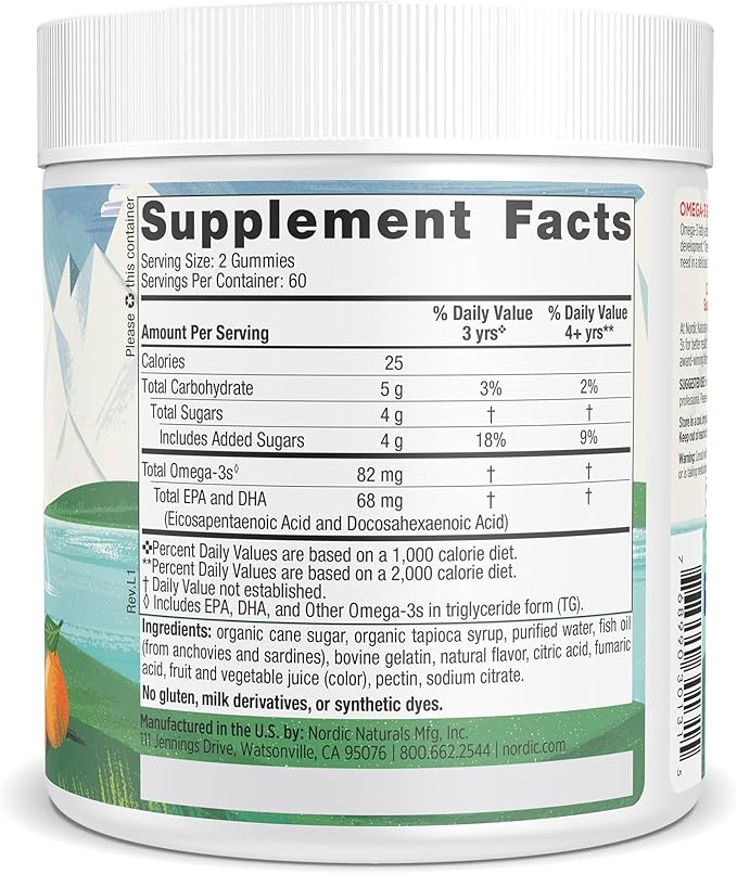 Nordic Naturals Nordic Omega-3 Gummies, Tangerine - 120 Gummies - 82 mg Total Omega-3s with EPA & DHA - Non-GMO - 60 Servings