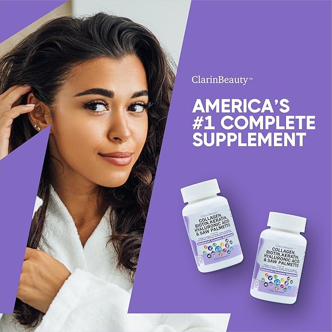 100% Natural Collagen Pills 1000mg Biotin 10000mcg Keratin Saw Palmetto 2500mg Hyaluronic Acid & Pumpkin Seed with Vitamin C and Vitamin E