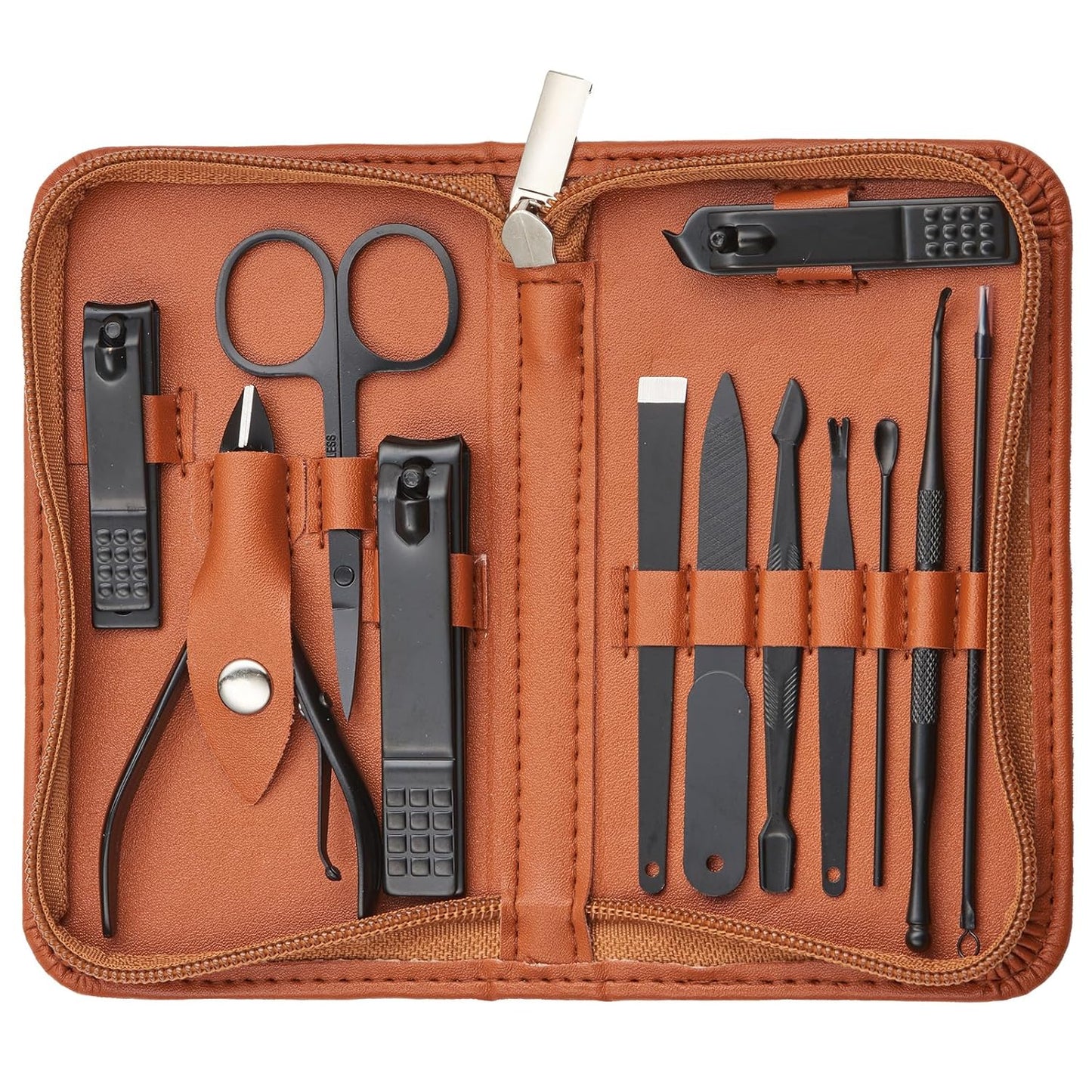 Nail Kit, Manicure Kit, Nail Care Kit for Men, Manicure Pedicure Set, Nail Clippers Toenail Clippers Kit, Professional Manicure Kit Pedicure Kit, Leather Color Travel Case, Set of 12.