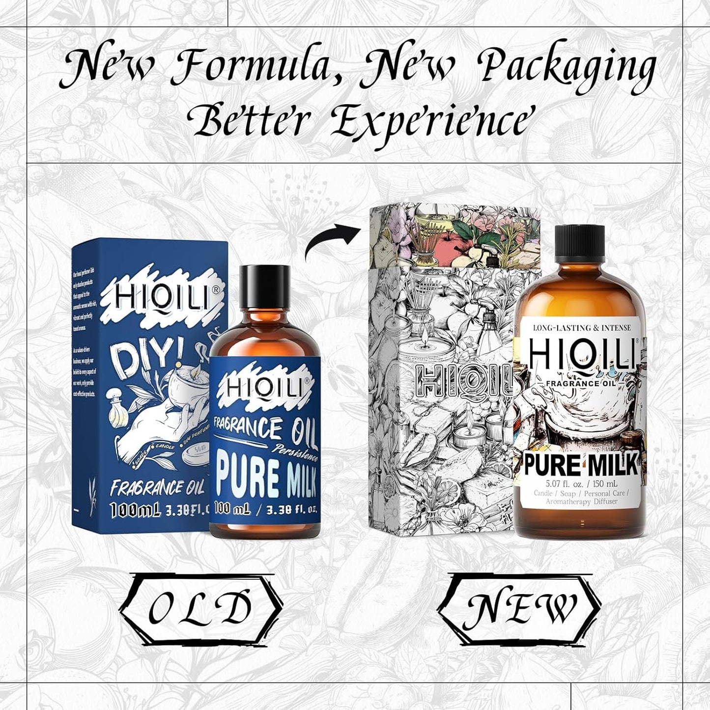 HIQILI Pure Milk Fragrance Oil for Home Diffuser, Ideal for Making Soap, Candles, Sugar Scrub, Skin & Body, Pet Safe - 5.07 Fl Oz