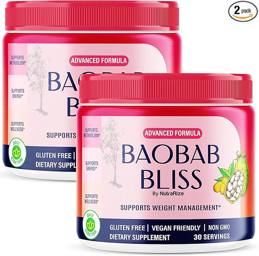 (2 Pack) Baobab Bliss Powder, The Secret Native African Coffee, Baobab Bliss Detox to Support Fitness & Healthy Lifestyle, All Natural Fiber Supplement, BaobabBliss Organic Review (60 Servings)